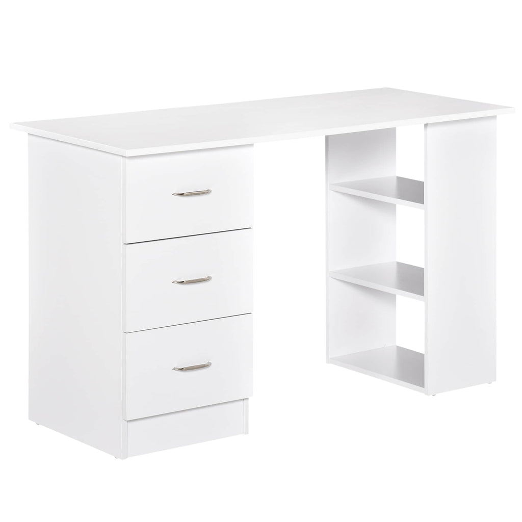 Bureau d'ordinateur moderne HOMCOM 47, bibliothèque, table d'écriture, station de travail avec 3 tiroirs et étagère de rangement - Blanc