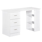 Bureau d'ordinateur moderne HOMCOM 47, bibliothèque, table d'écriture, station de travail avec 3 tiroirs et étagère de rangement - Blanc