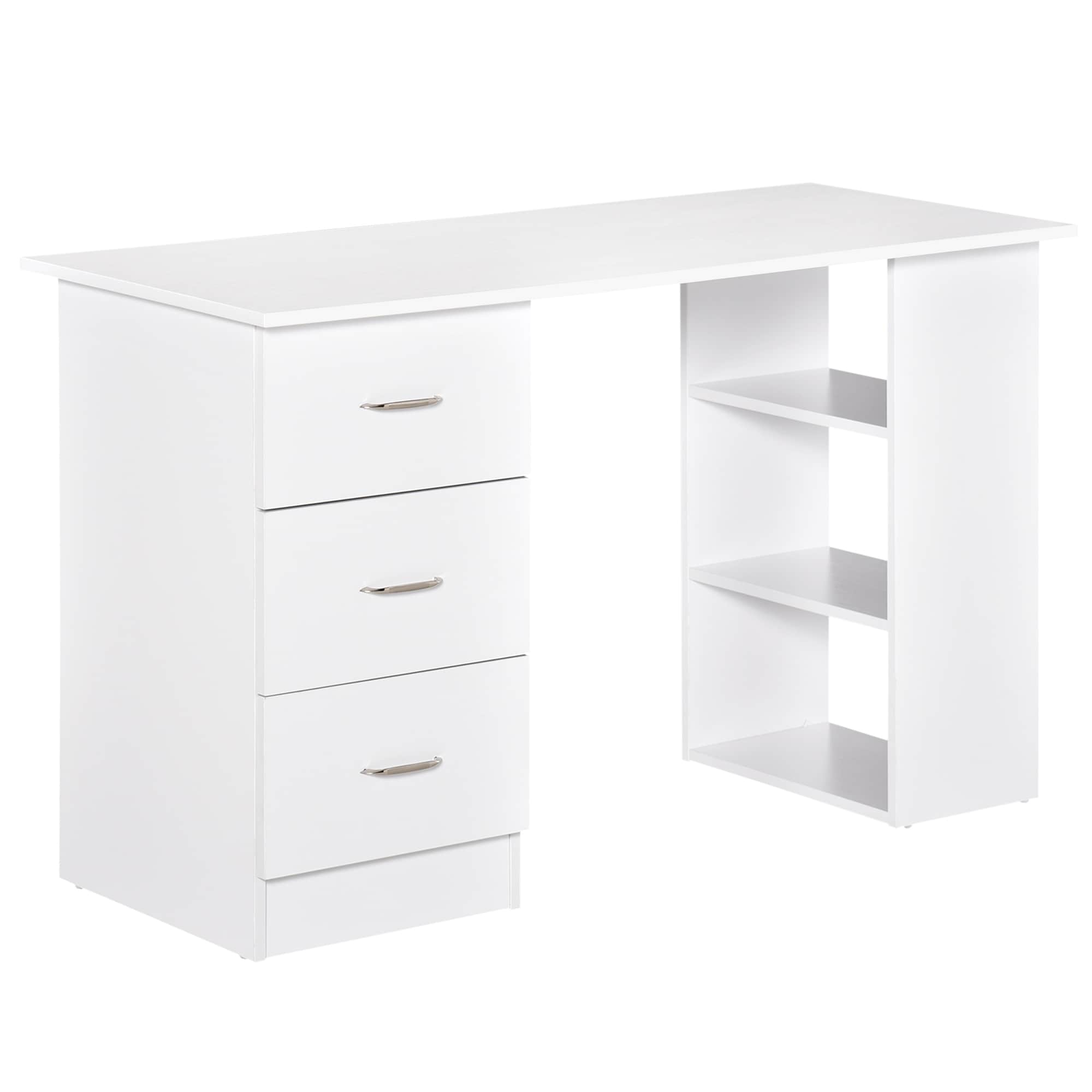 Bureau d'ordinateur moderne HOMCOM 47, bibliothèque, table d'écriture, station de travail avec 3 tiroirs et étagère de rangement - Blanc