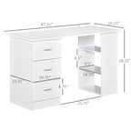 Bureau d'ordinateur moderne HOMCOM 47, bibliothèque, table d'écriture, station de travail avec 3 tiroirs et étagère de rangement - Blanc