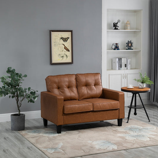 Canapé double HOMCOM 51 avec accoudoirs, 2 places, capitonné en similicuir et coussin rembourré en éponge à ressorts ensachés, marron