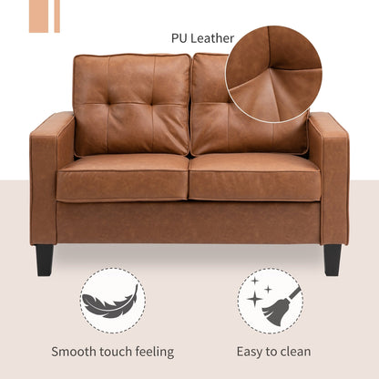 Canapé double HOMCOM 51 avec accoudoirs, 2 places, capitonné en similicuir et coussin rembourré en éponge à ressorts ensachés, marron
