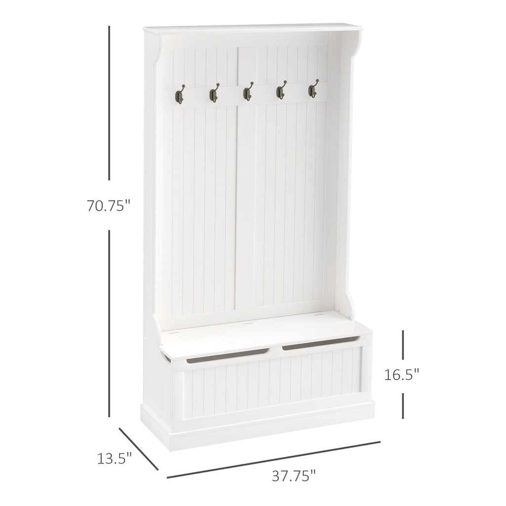 HOMCOM 71 3-In-1 Hall Tree Storage Bench and Coat Rack with 5 Steel Double Hooks, and Anti-Topple Anchor for Entryway