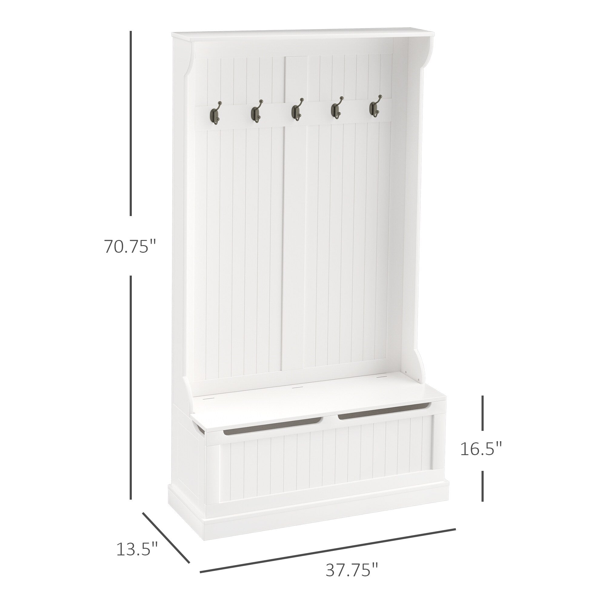 HOMCOM 71 3-In-1 Hall Tree Storage Bench and Coat Rack with 5 Steel Double Hooks, and Anti-Topple Anchor for Entryway
