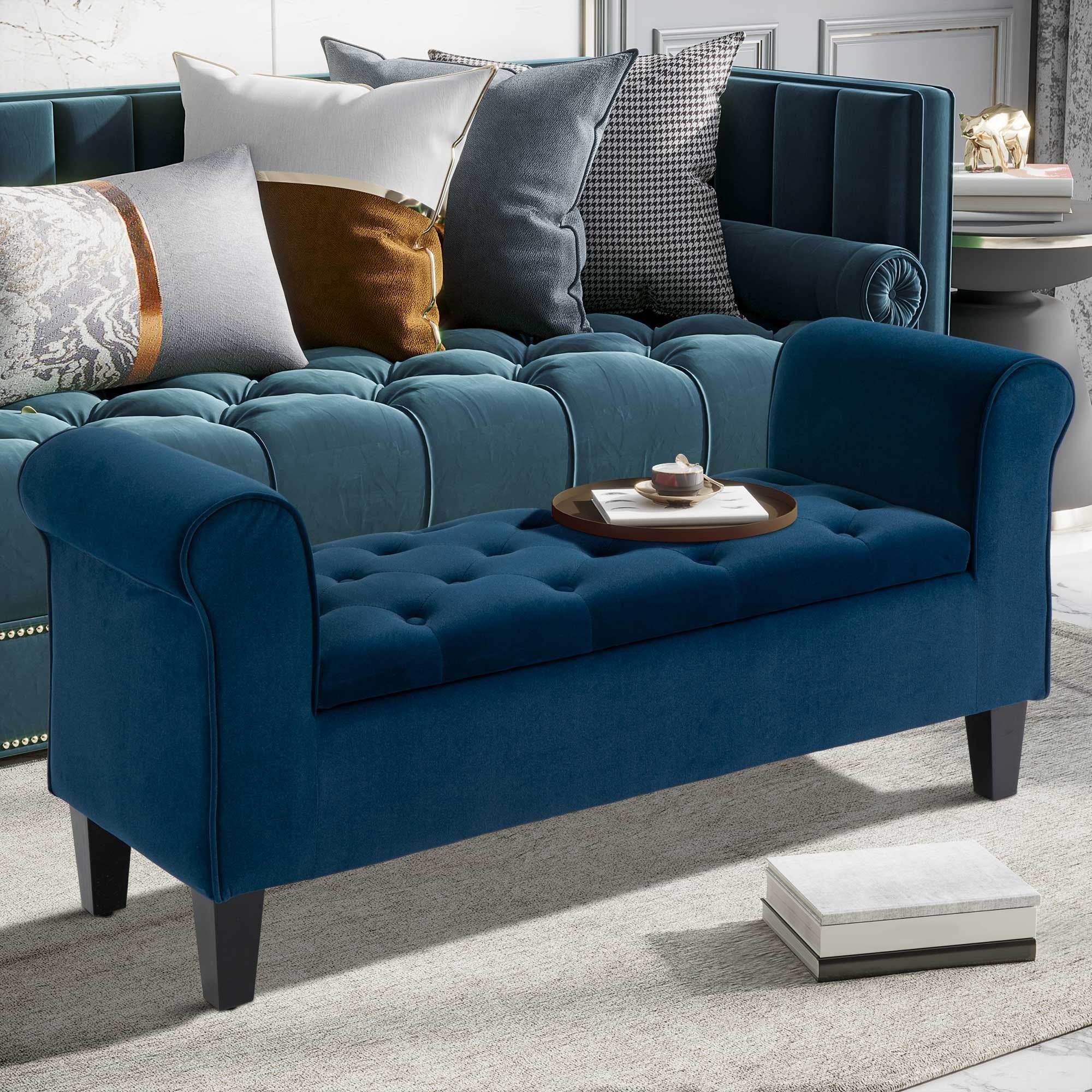 Banc ottoman de rangement capitonné HOMCOM, banc de lit rembourré avec accoudoirs roulés pour chambre, salon ou couloir