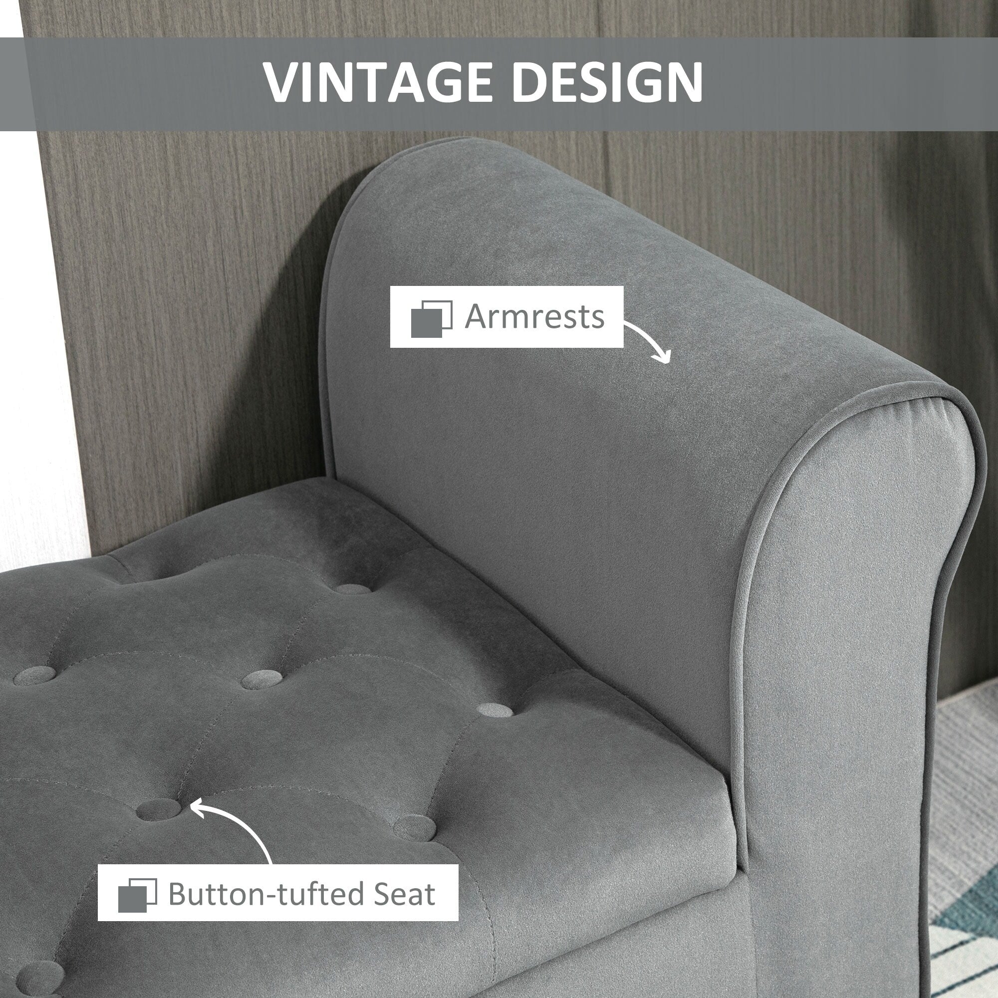 Banc ottoman de rangement capitonné HOMCOM, banc de lit rembourré avec accoudoirs roulés pour chambre, salon ou couloir