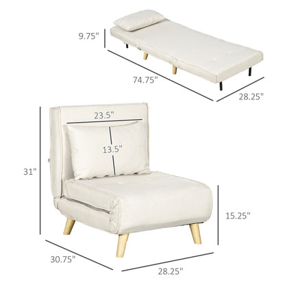 Fauteuil convertible HOMCOM, canapé-lit multifonctionnel 2 en 1, fauteuil-lit avec dossier réglable pour salon, beige