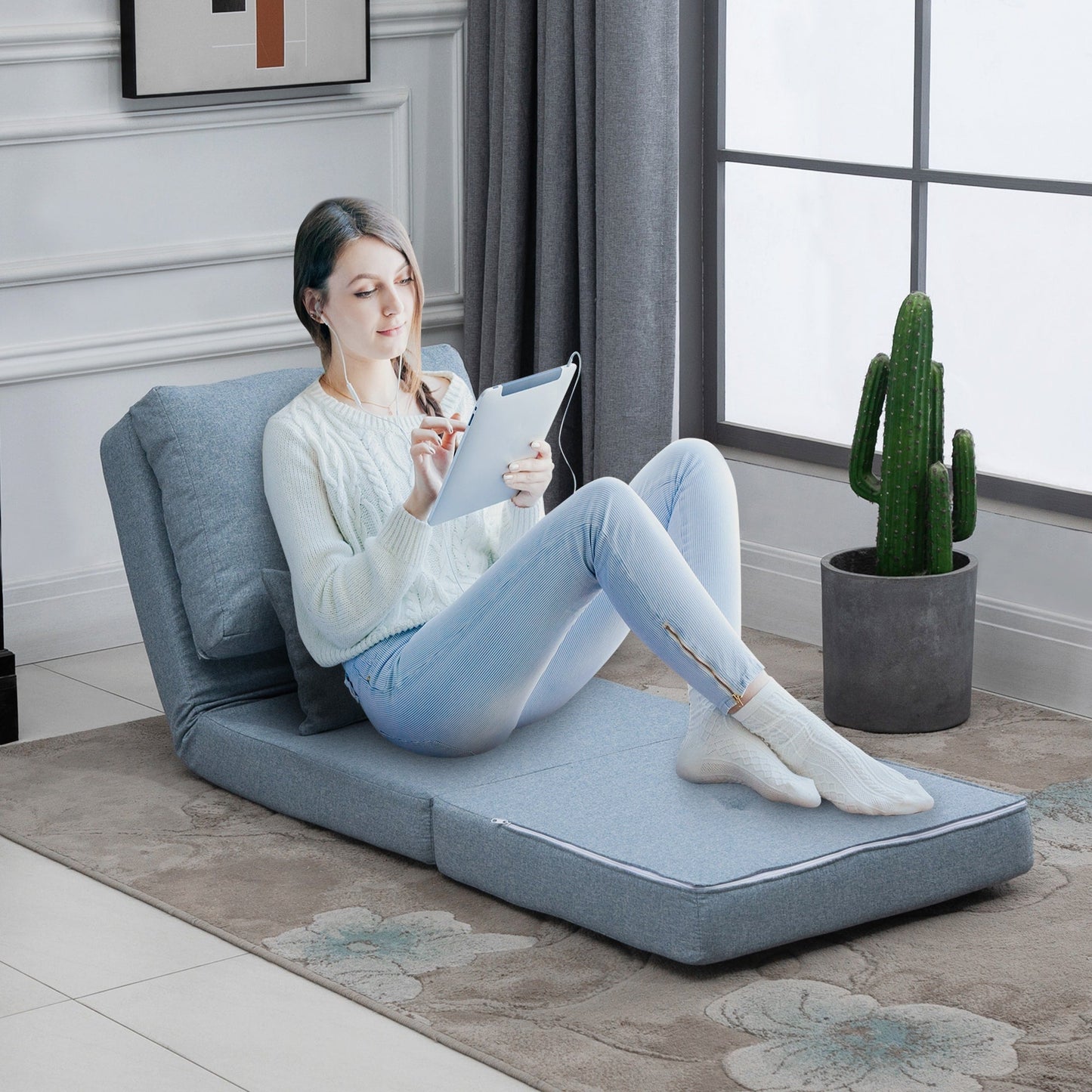 Fauteuil convertible et pliable rembourré HOMCOM, canapé-lit de sol