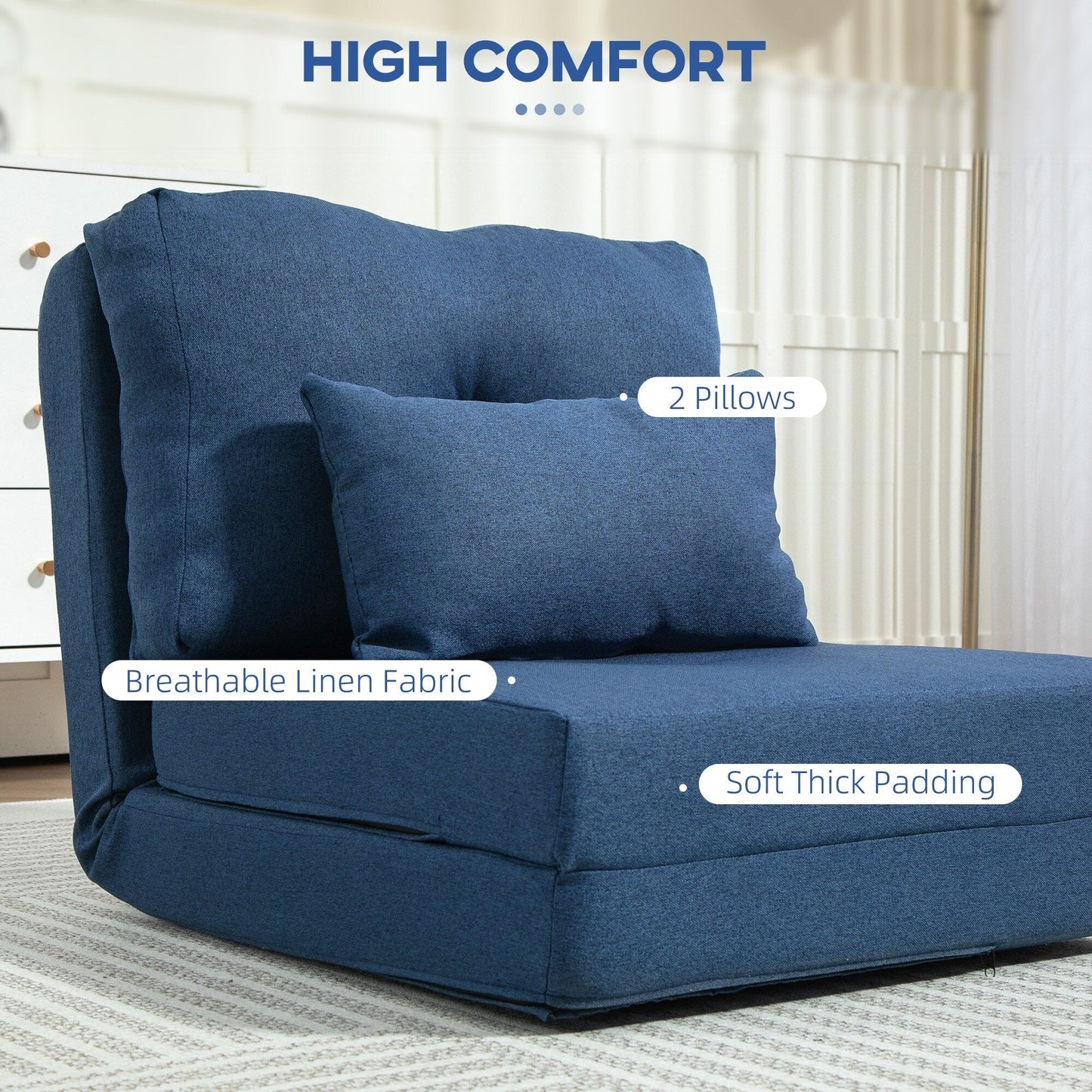 Fauteuil convertible et pliable rembourré HOMCOM, canapé-lit de sol