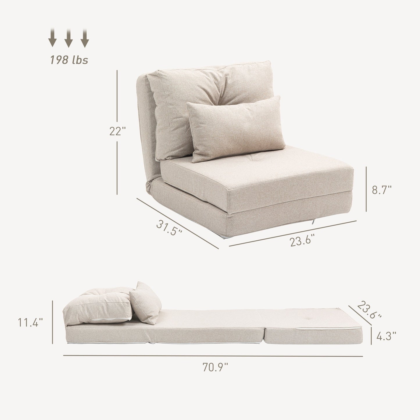 Fauteuil convertible et pliable rembourré HOMCOM, canapé-lit de sol