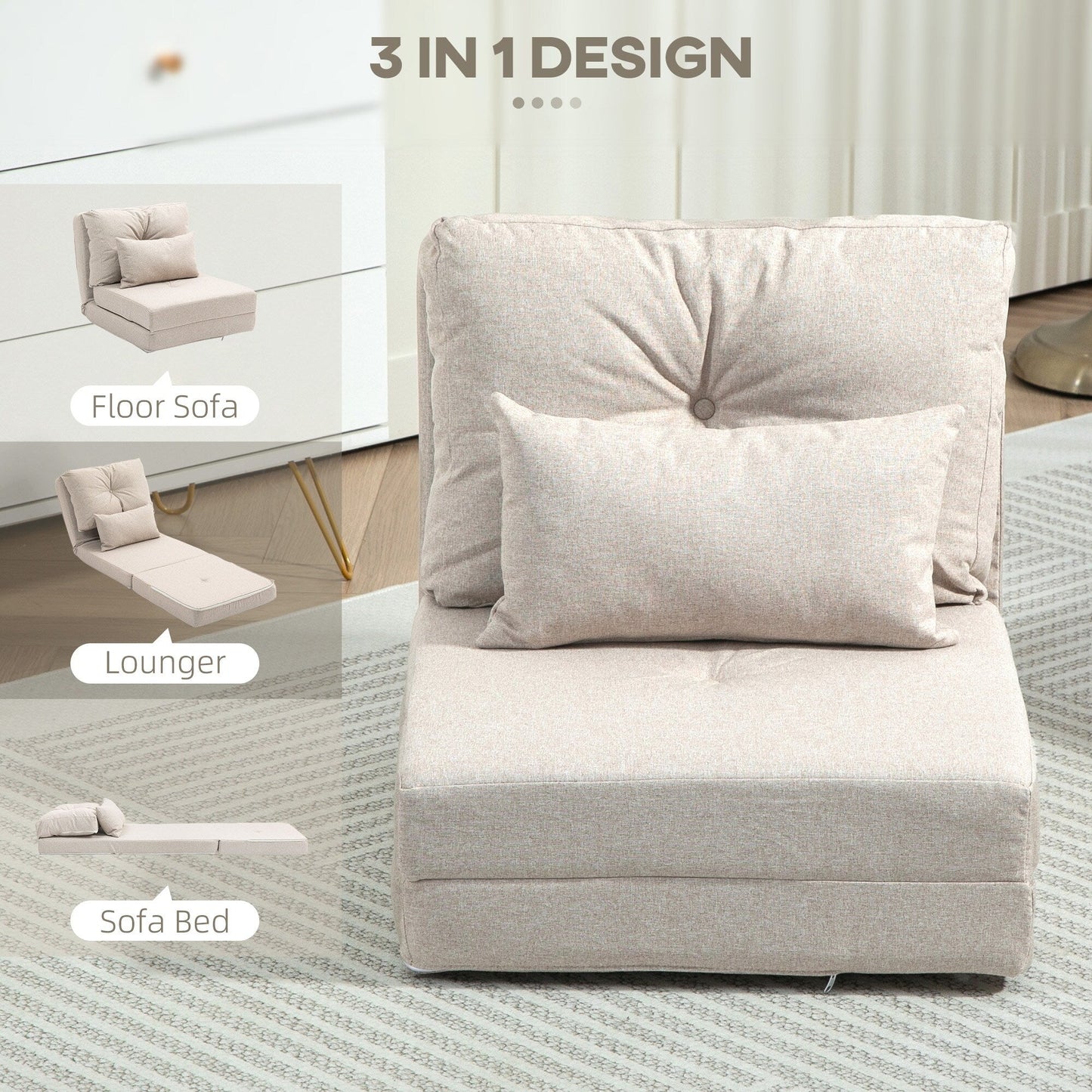 Fauteuil convertible et pliable rembourré HOMCOM, canapé-lit de sol