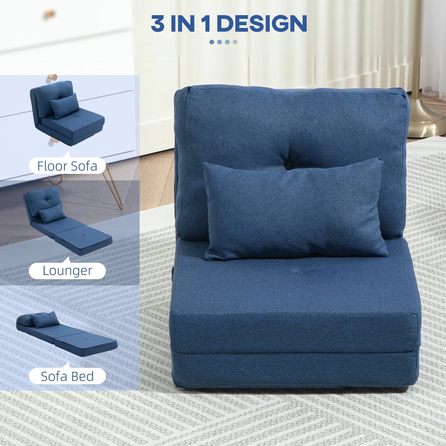 Fauteuil convertible et pliable rembourré HOMCOM, canapé-lit de sol