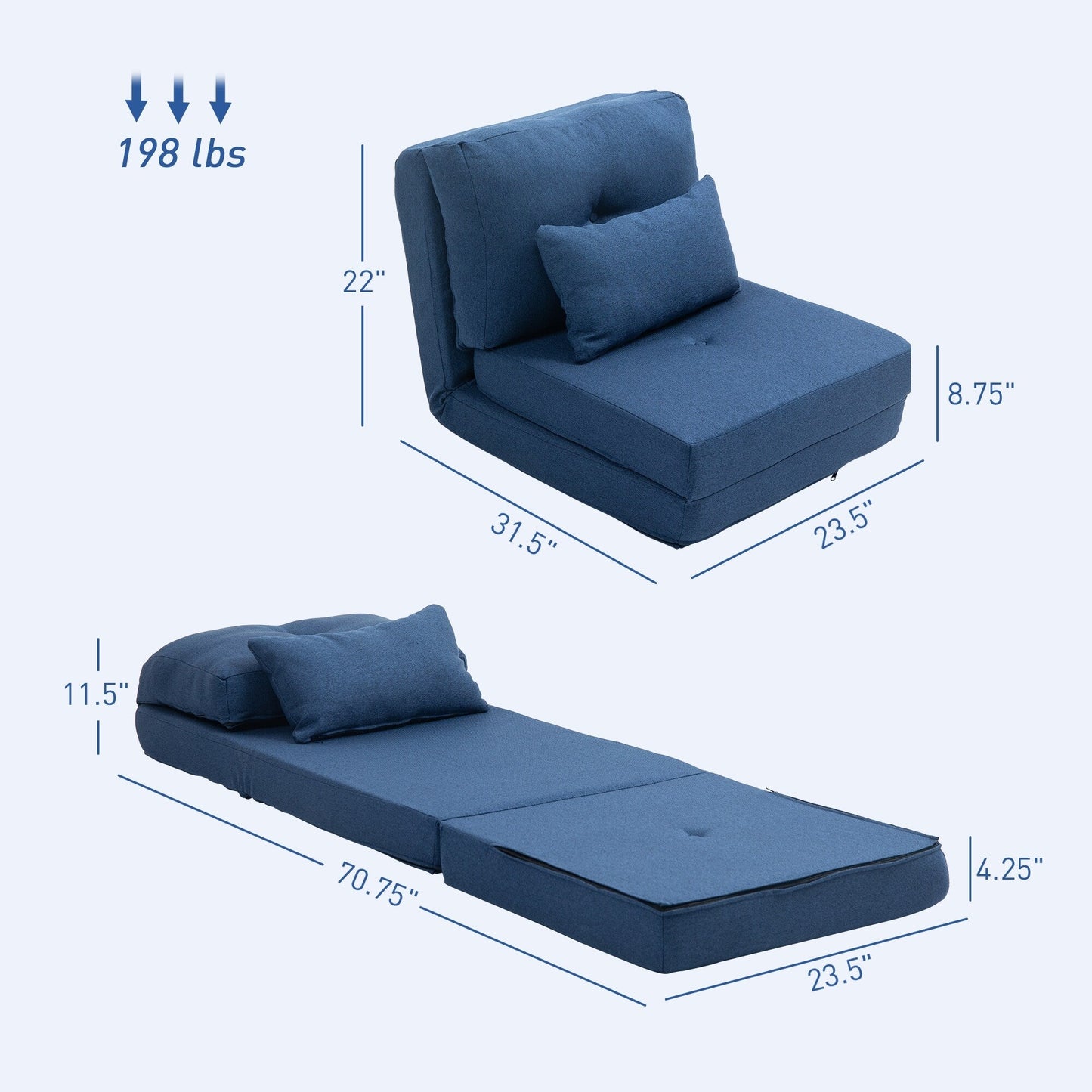 Fauteuil convertible et pliable rembourré HOMCOM, canapé-lit de sol