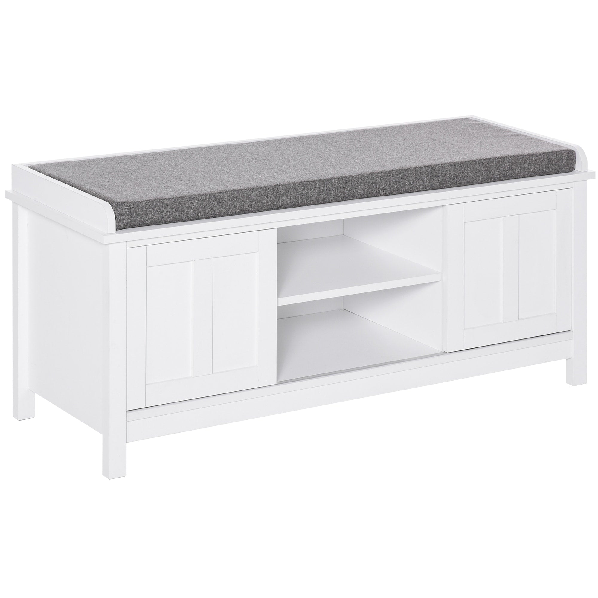 Banc à chaussures d'entrée HOMCOM avec rangement ottoman et étagères réglables, 6 compartiments et siège rembourré, blanc/gris