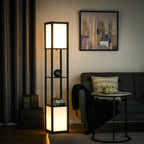 Lampadaire HOMCOM avec étagères, double éclairage, lampes sur pied hautes modernes, avec abat-jour en tissu (ampoule non incluse)