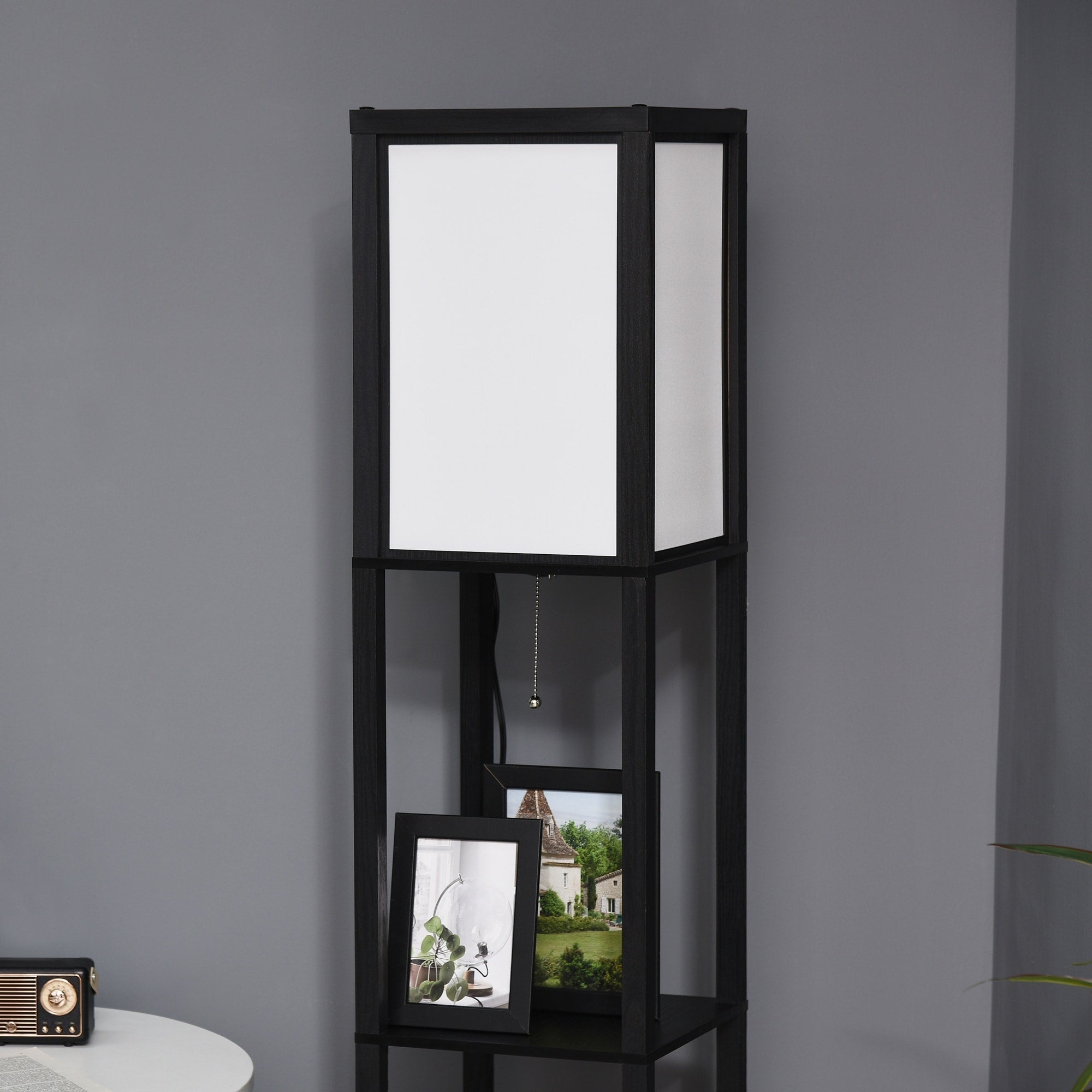 Lampadaire HOMCOM avec étagères, double éclairage, lampes sur pied hautes modernes, avec abat-jour en tissu (ampoule non incluse)