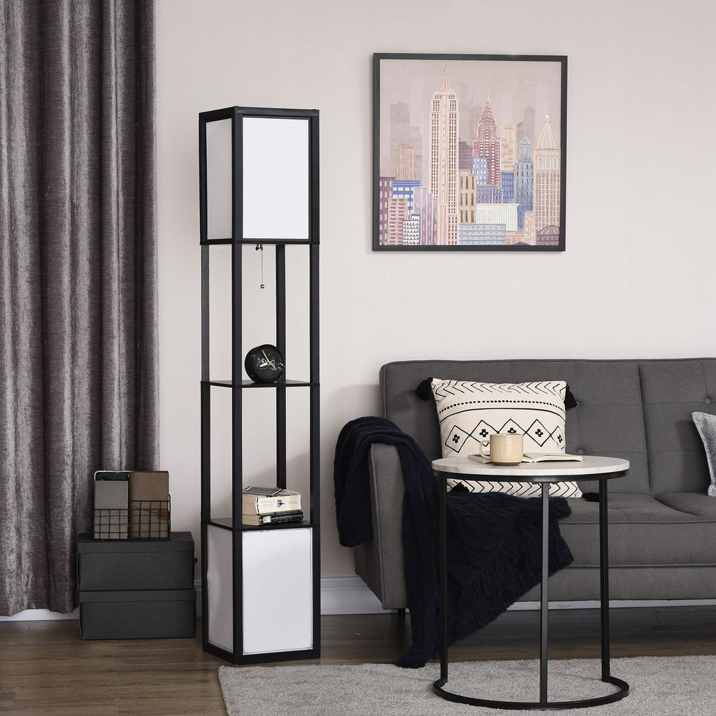 Lampadaire HOMCOM avec étagères, double éclairage, lampes sur pied hautes modernes, avec abat-jour en tissu (ampoule non incluse)