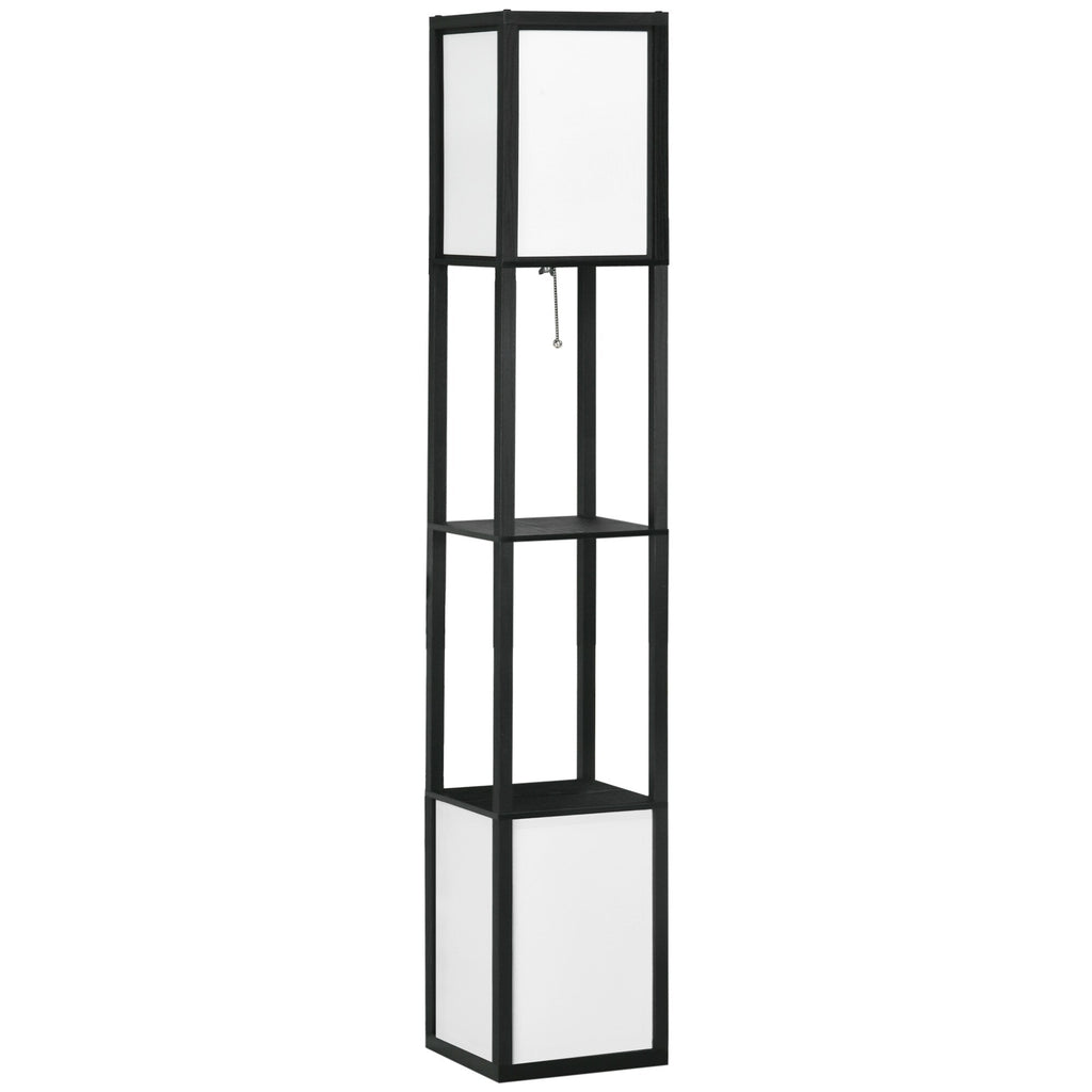 Lampadaire HOMCOM avec étagères, double éclairage, lampes sur pied hautes modernes, avec abat-jour en tissu (ampoule non incluse)
