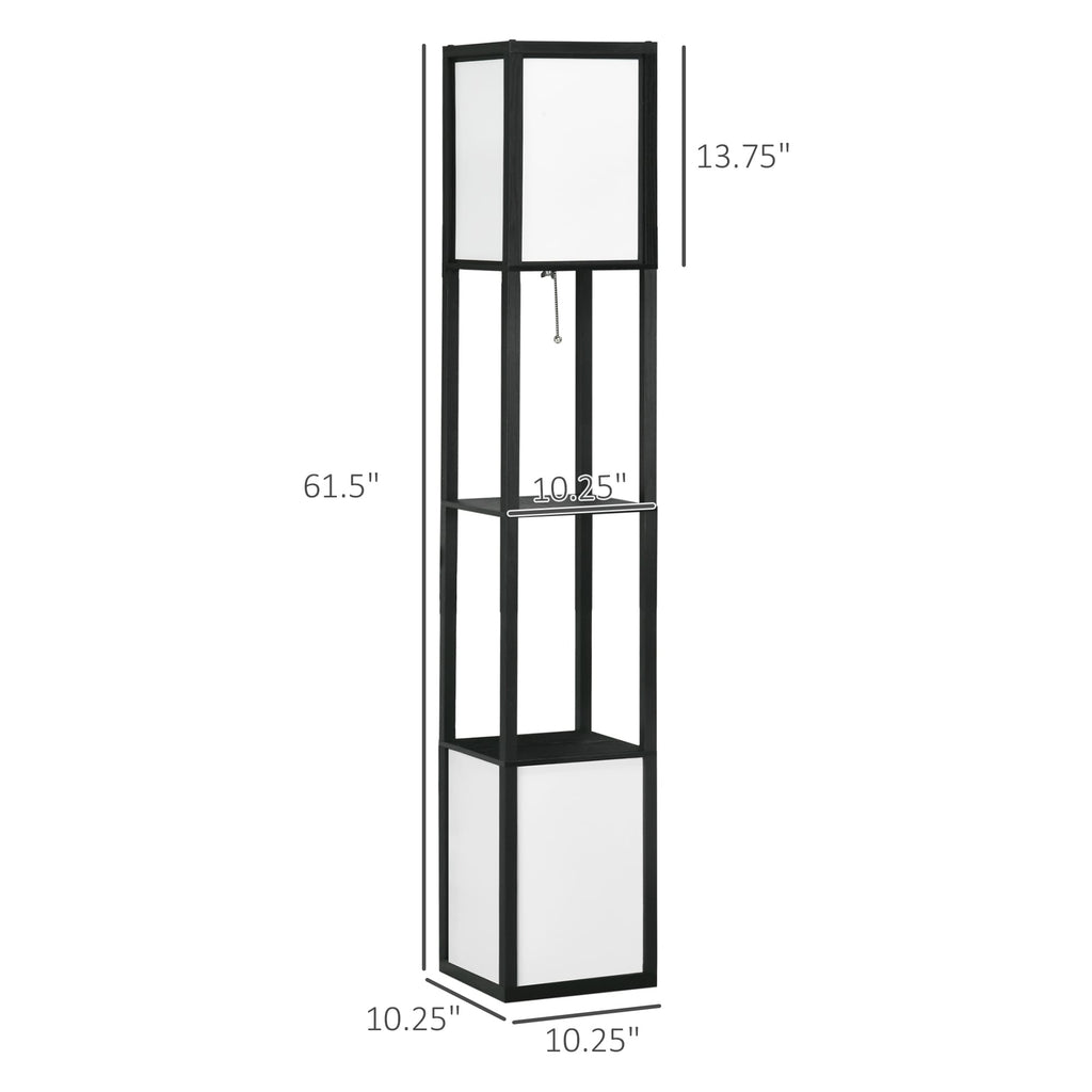 Lampadaire HOMCOM avec étagères, double éclairage, lampes sur pied hautes modernes, avec abat-jour en tissu (ampoule non incluse)