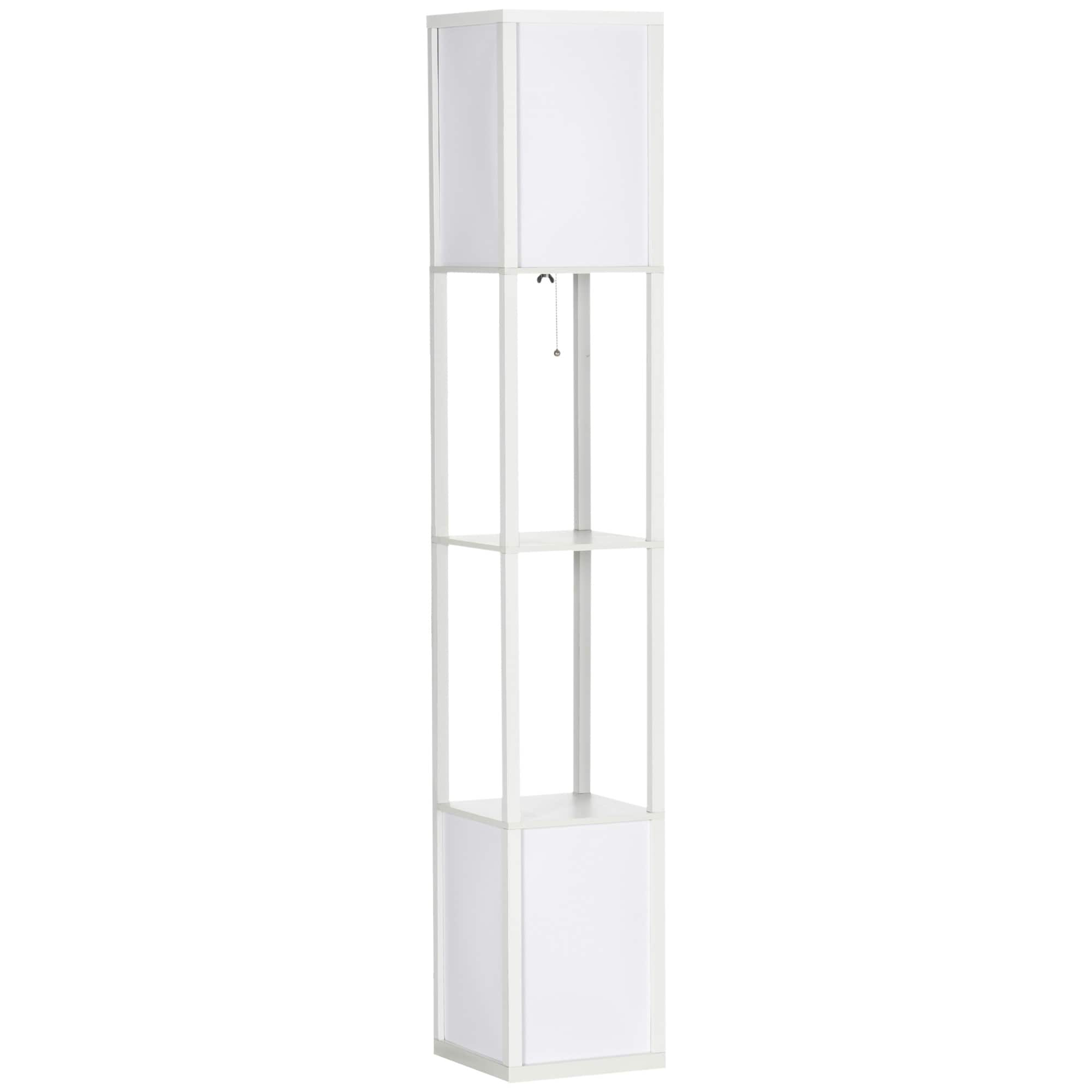 Lampadaire HOMCOM avec étagères, double éclairage, lampes sur pied hautes modernes, avec abat-jour en tissu (ampoule non incluse)