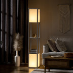 Lampadaire HOMCOM avec étagères, double éclairage, lampes sur pied hautes modernes, avec abat-jour en tissu (ampoule non incluse)