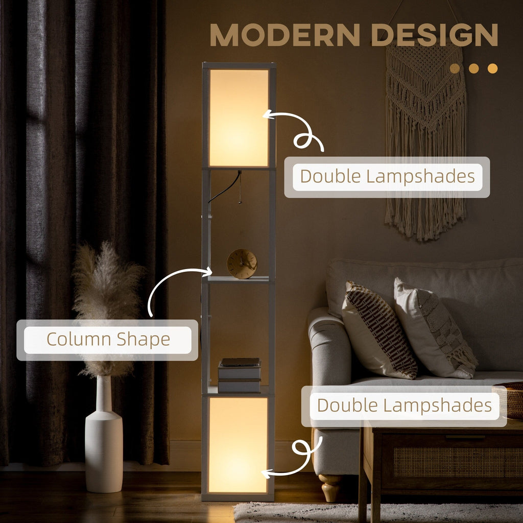 Lampadaire HOMCOM avec étagères, double éclairage, lampes sur pied hautes modernes, avec abat-jour en tissu (ampoule non incluse)