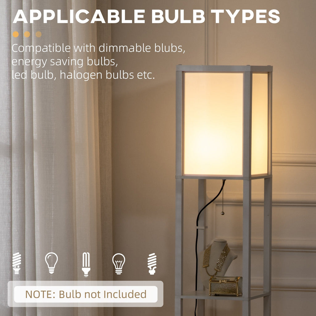 Lampadaire HOMCOM avec étagères, double éclairage, lampes sur pied hautes modernes, avec abat-jour en tissu (ampoule non incluse)