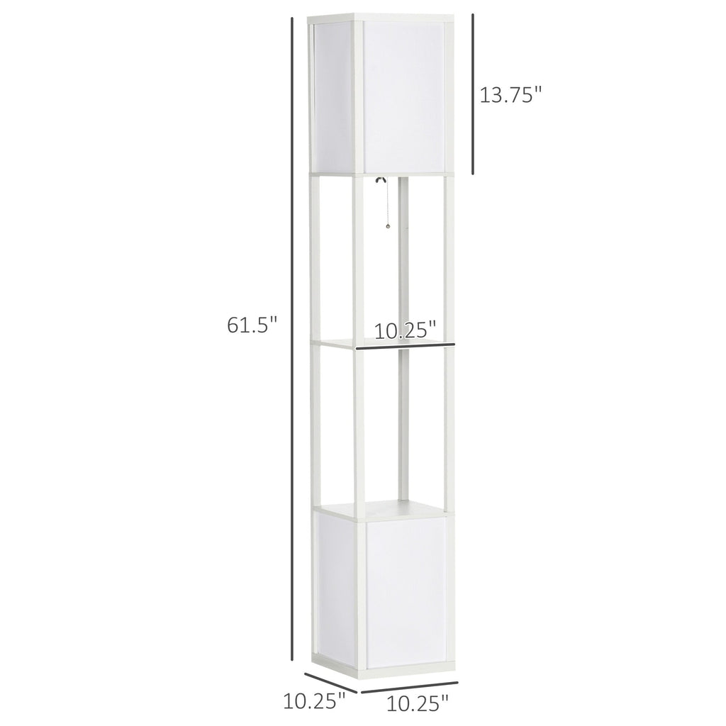 Lampadaire HOMCOM avec étagères, double éclairage, lampes sur pied hautes modernes, avec abat-jour en tissu (ampoule non incluse)