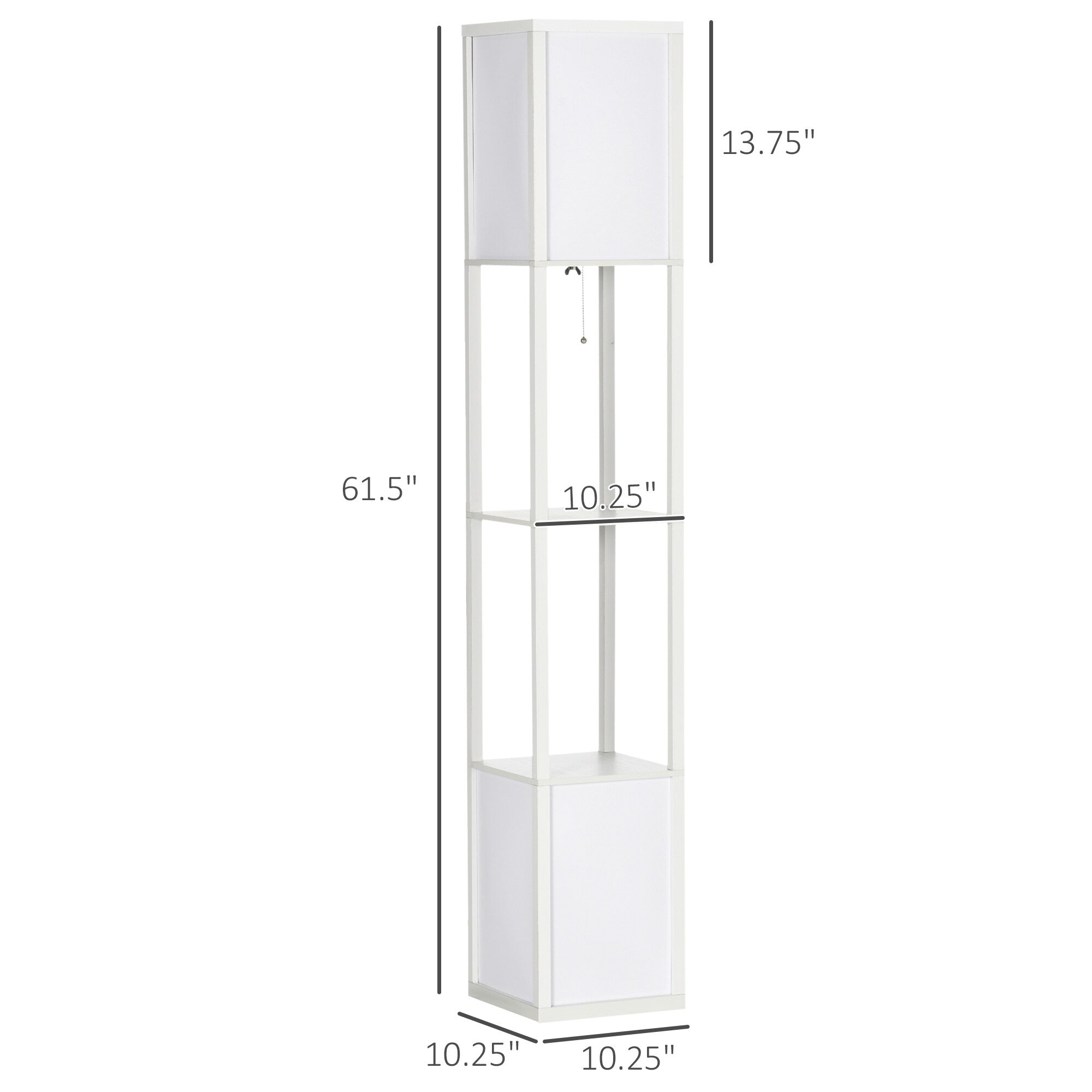 Lampadaire HOMCOM avec étagères, double éclairage, lampes sur pied hautes modernes, avec abat-jour en tissu (ampoule non incluse)