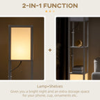 Lampadaire HOMCOM avec étagères, double éclairage, lampes sur pied hautes modernes, avec abat-jour en tissu (ampoule non incluse)