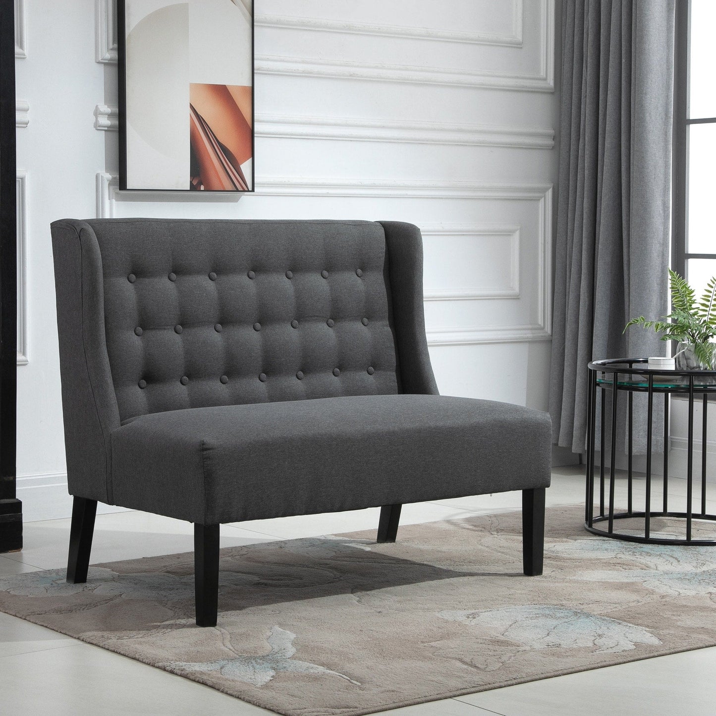 Canapé double capitonné sans accoudoirs en tissu lin HOMCOM avec pieds en bois - 28,75 x 43,25 x 36,5