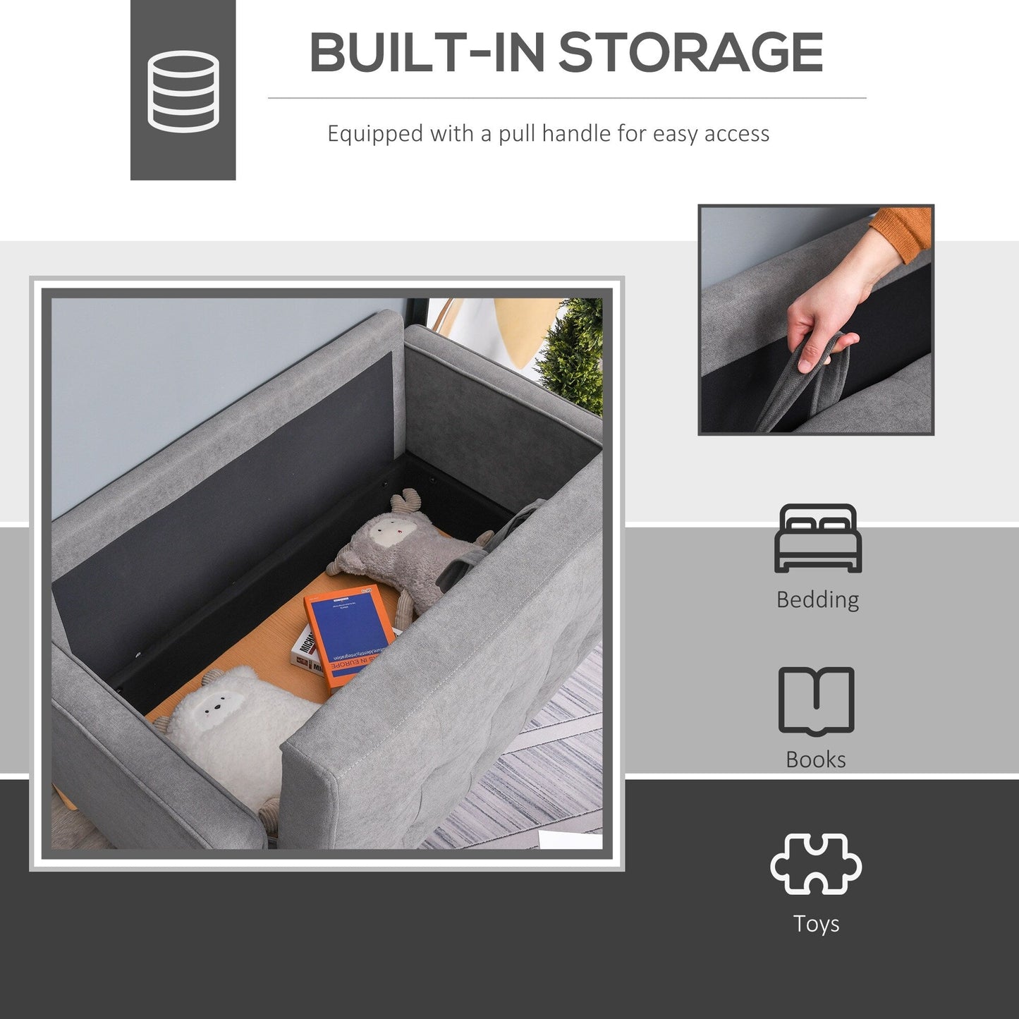 Canapé-lit moderne en tissu capitonné avec rangement HOMCOM