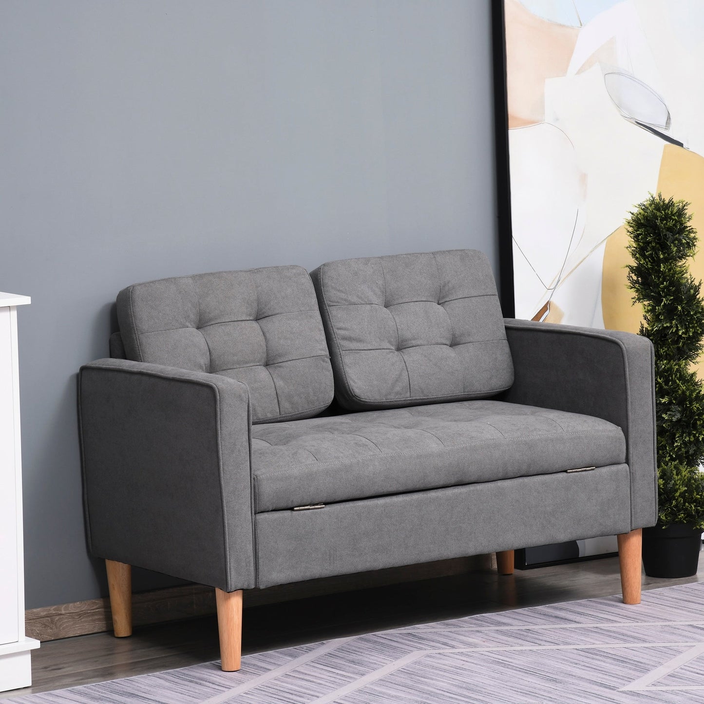Canapé-lit moderne en tissu capitonné avec rangement HOMCOM