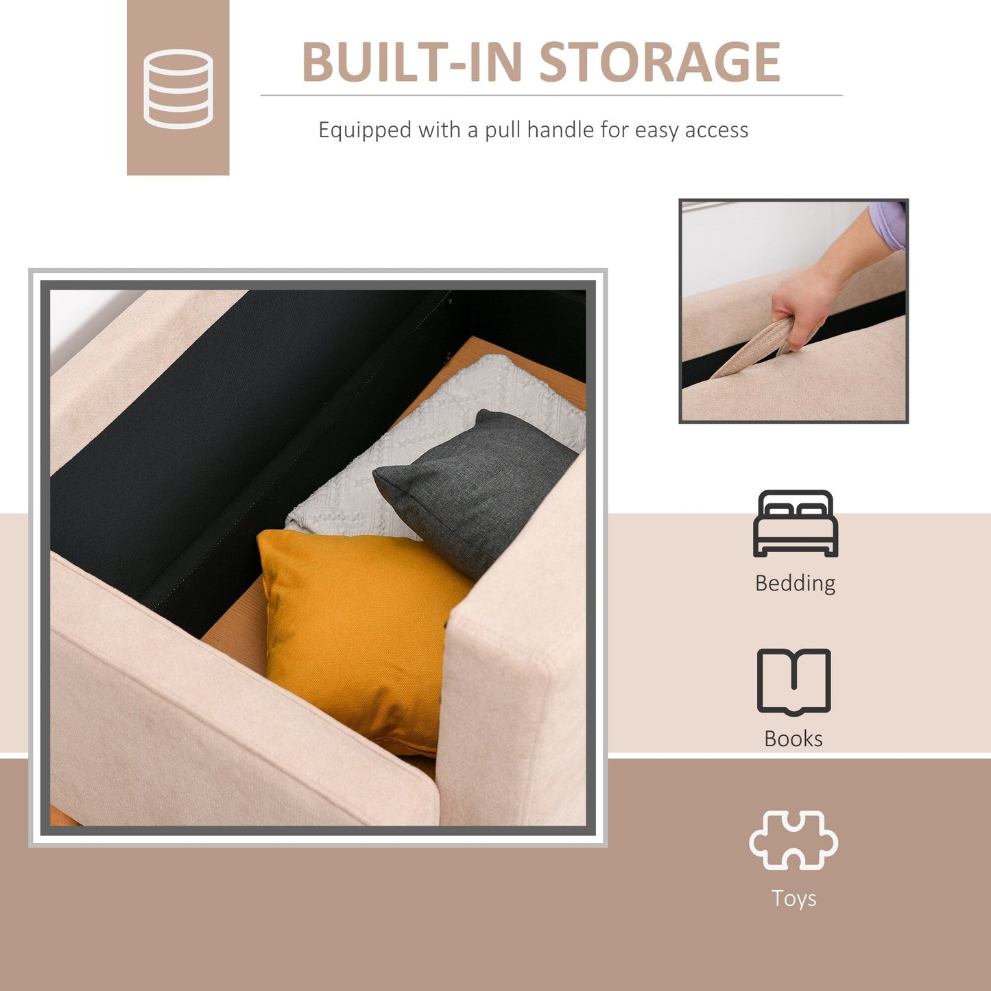Canapé-lit moderne en tissu capitonné avec rangement HOMCOM