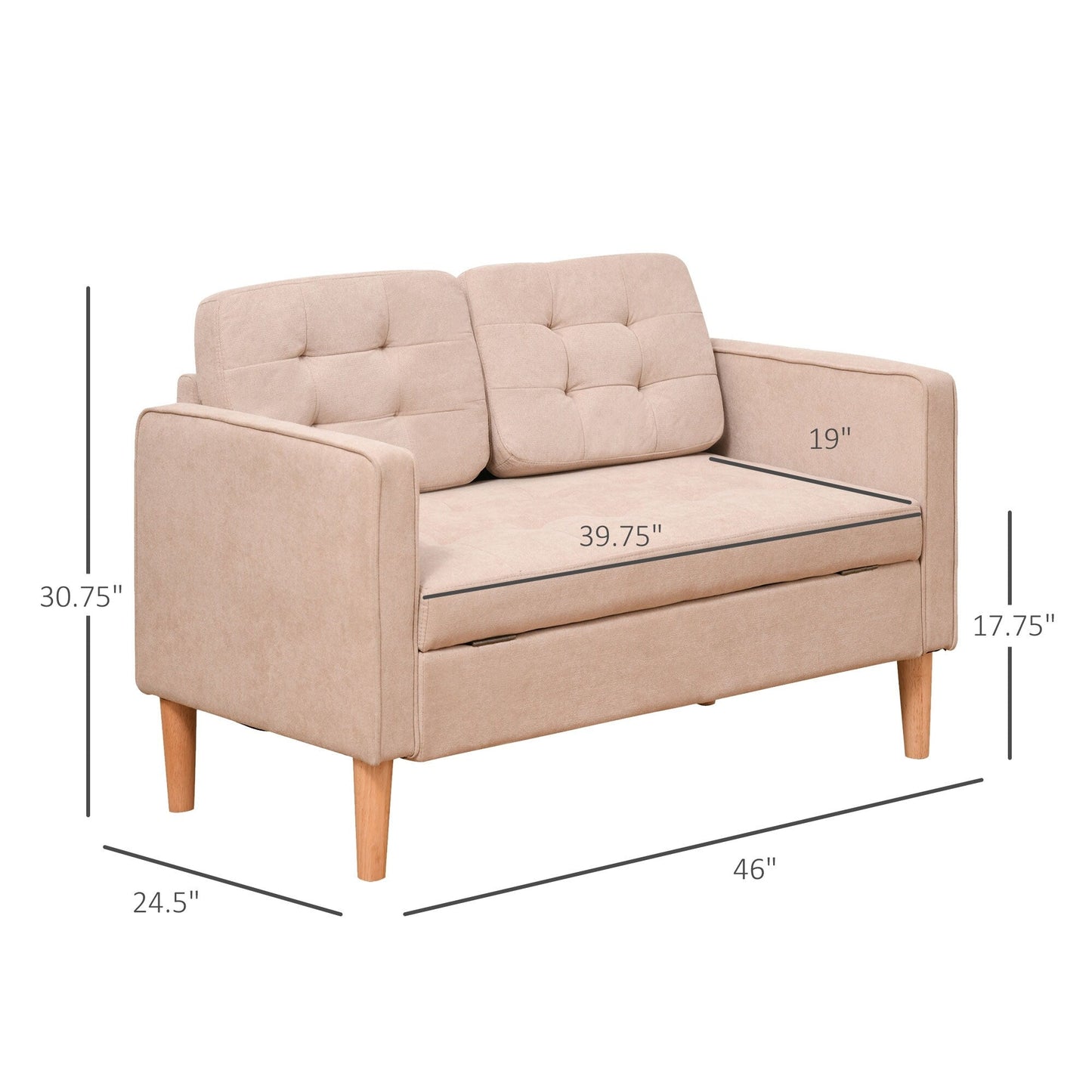 Canapé-lit moderne en tissu capitonné avec rangement HOMCOM