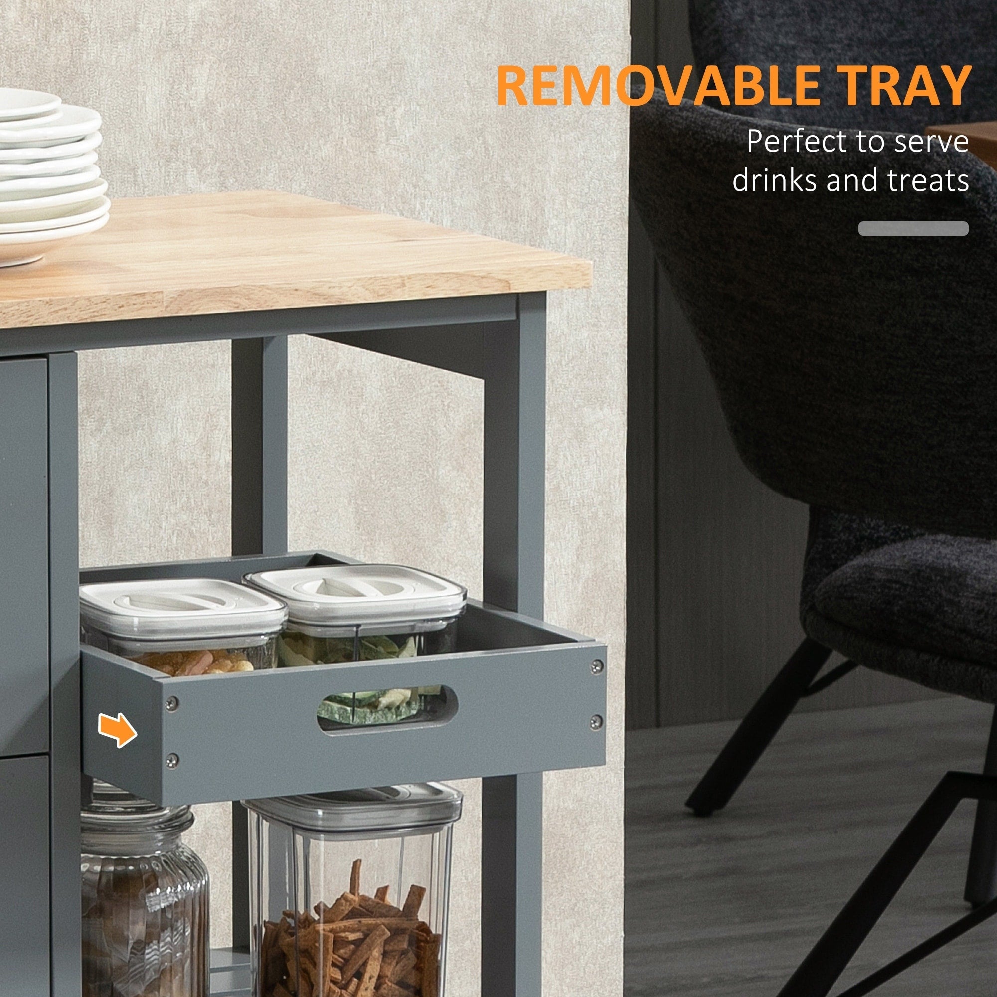 Desserte de cuisine à roulettes HOMCOM, desserte de bar, desserte compacte sur roulettes avec plateau en bois, étagères et tiroirs pour la salle à manger à domicile