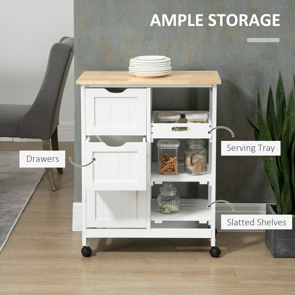 Desserte de cuisine à roulettes HOMCOM, desserte de bar, desserte compacte sur roulettes avec plateau en bois, étagères et tiroirs pour la salle à manger à domicile