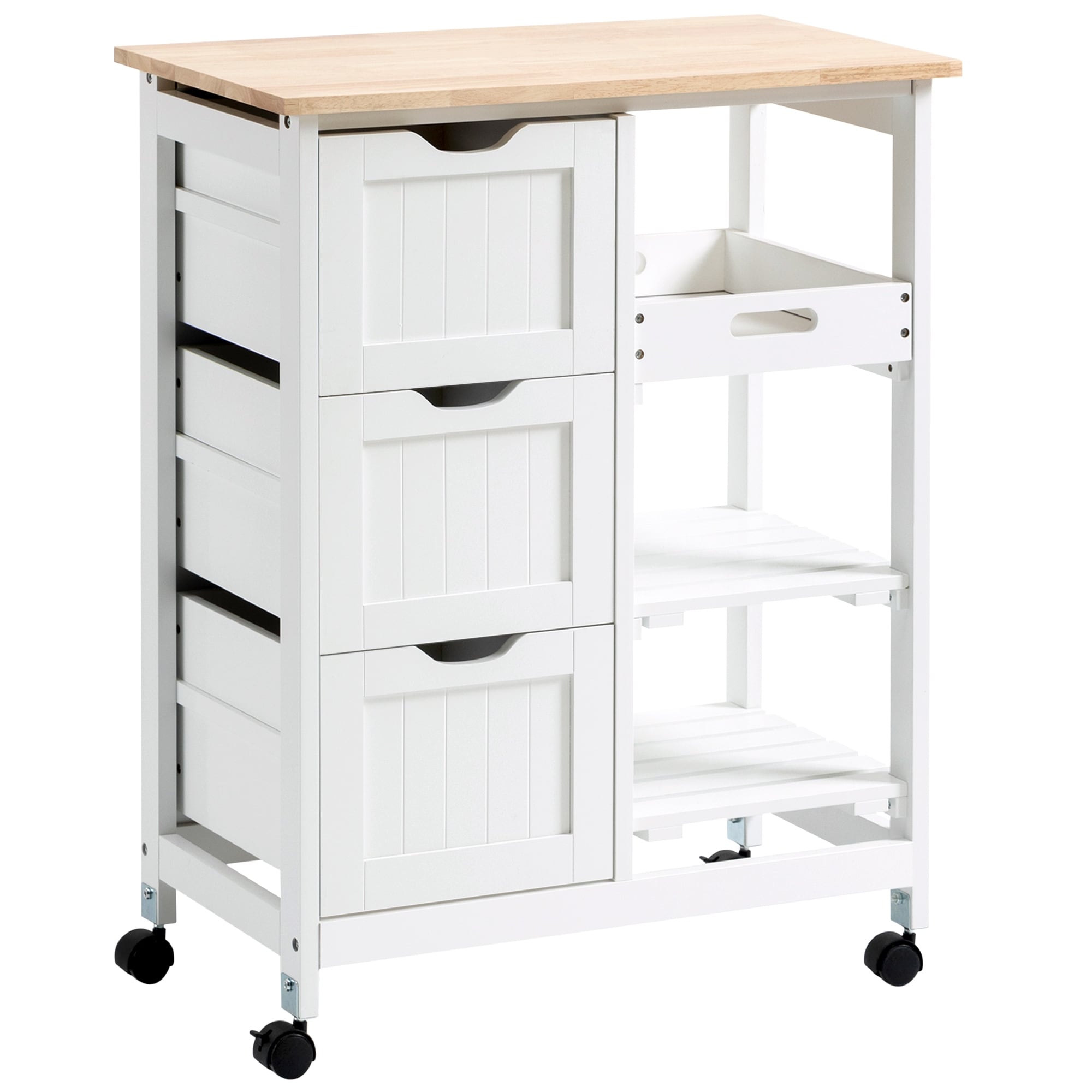 Desserte de cuisine à roulettes HOMCOM, desserte de bar, desserte compacte sur roulettes avec plateau en bois, étagères et tiroirs pour la salle à manger à domicile
