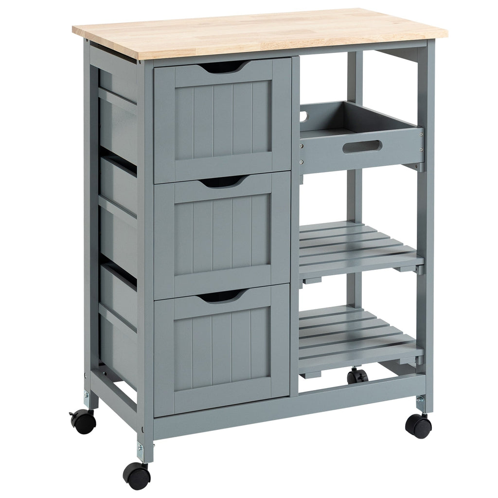 Desserte de cuisine à roulettes HOMCOM, desserte de bar, desserte compacte sur roulettes avec plateau en bois, étagères et tiroirs pour la salle à manger à domicile