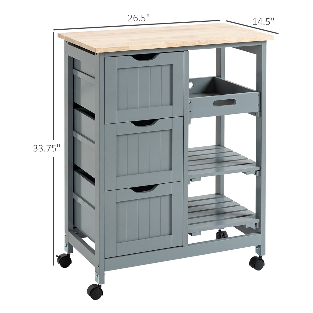 Desserte de cuisine à roulettes HOMCOM, desserte de bar, desserte compacte sur roulettes avec plateau en bois, étagères et tiroirs pour la salle à manger à domicile