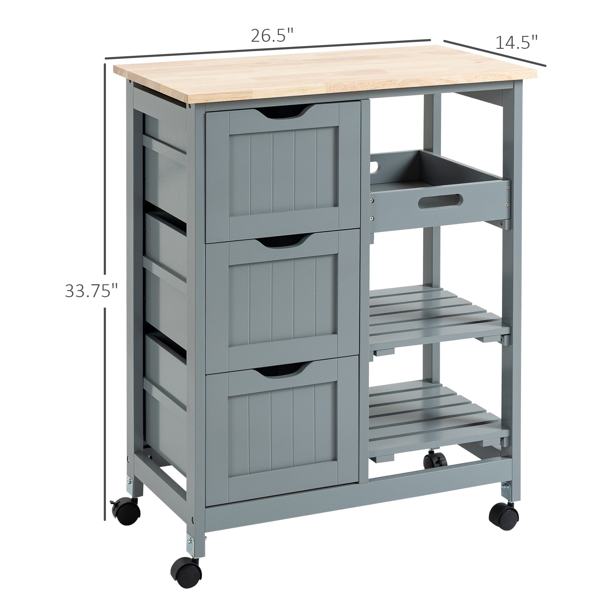 Desserte de cuisine à roulettes HOMCOM, desserte de bar, desserte compacte sur roulettes avec plateau en bois, étagères et tiroirs pour la salle à manger à domicile