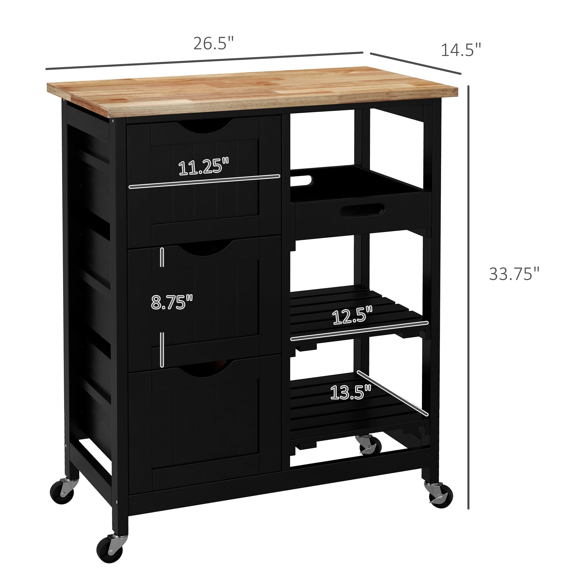 Desserte de cuisine à roulettes HOMCOM, desserte de bar, desserte compacte sur roulettes avec plateau en bois, étagères et tiroirs pour la salle à manger à domicile