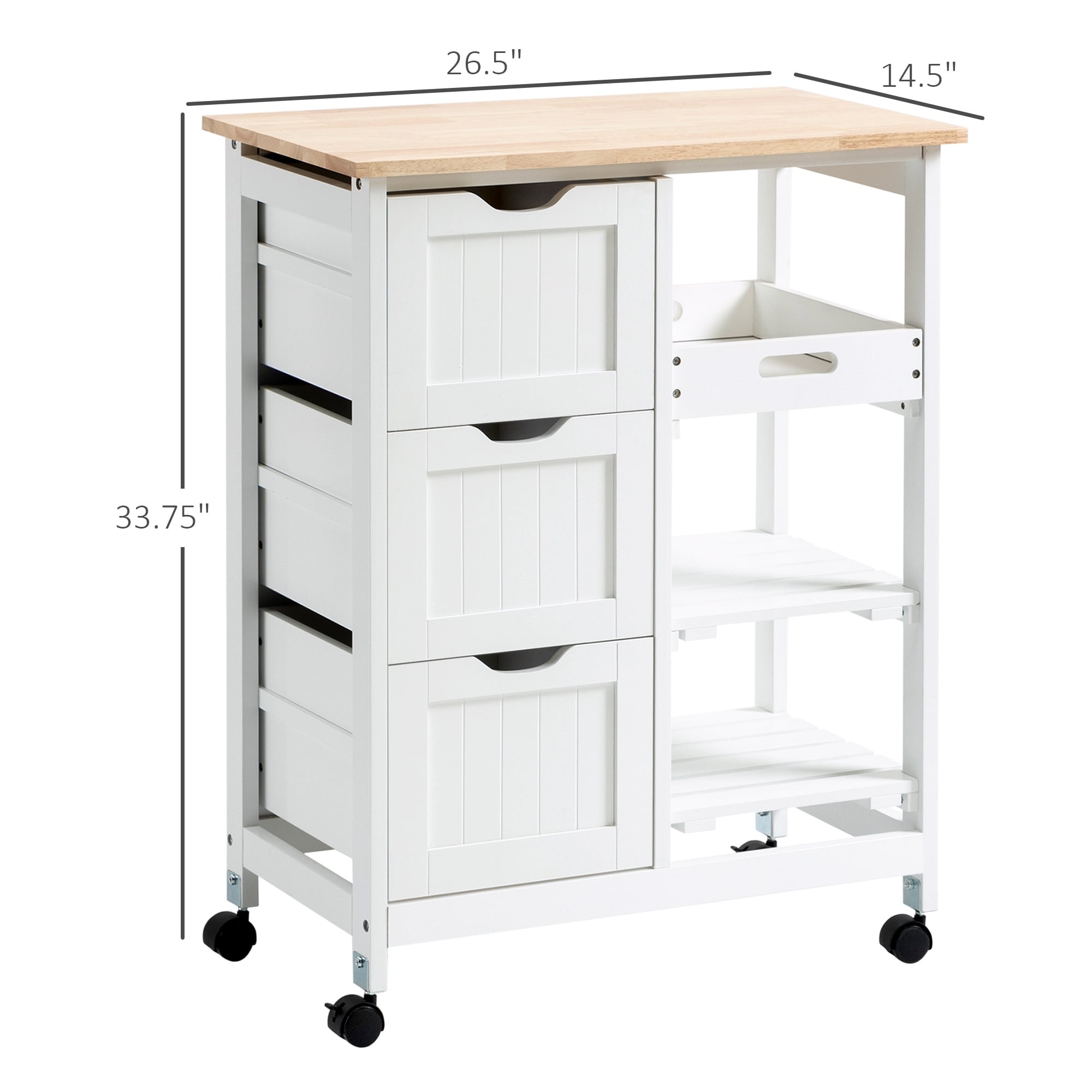 Desserte de cuisine à roulettes HOMCOM, desserte de bar, desserte compacte sur roulettes avec plateau en bois, étagères et tiroirs pour la salle à manger à domicile