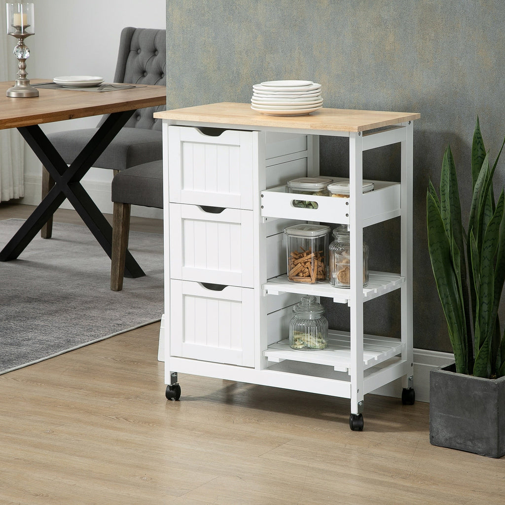 Desserte de cuisine à roulettes HOMCOM, desserte de bar, desserte compacte sur roulettes avec plateau en bois, étagères et tiroirs pour la salle à manger à domicile
