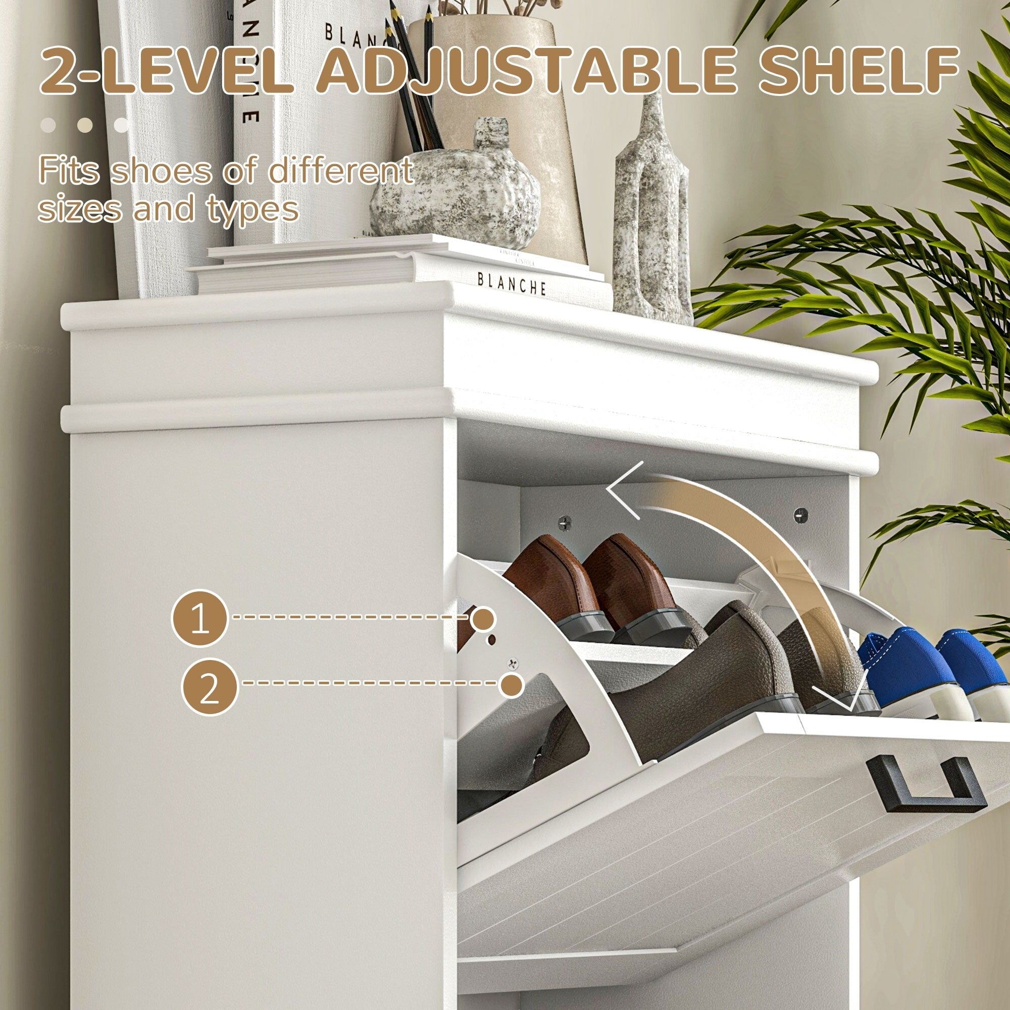 Meuble à chaussures HOMCOM pour entrée, meuble de rangement étroit avec 2 tiroirs rabattables et étagères réglables