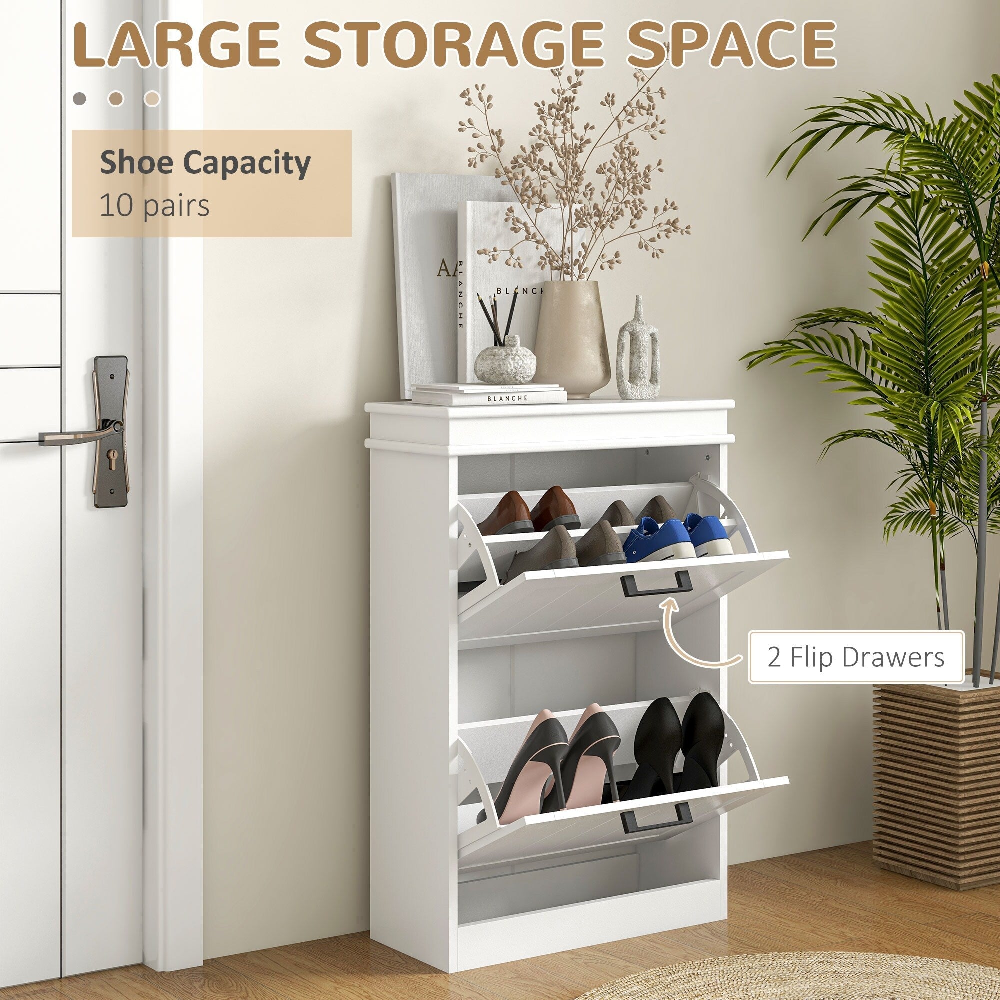 Meuble à chaussures HOMCOM pour entrée, meuble de rangement étroit avec 2 tiroirs rabattables et étagères réglables