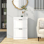 HOMCOM Shoe Cabinet for Entryway, Narrow Shoe Rack Storage Organizer with 2 Flip Drawers and Adjustable Shelves