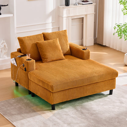 Canapé-lit inclinable surdimensionné HOMEFUN en velours côtelé avec éclairage LED RVB, porte-gobelet, port USB et 3 oreillers