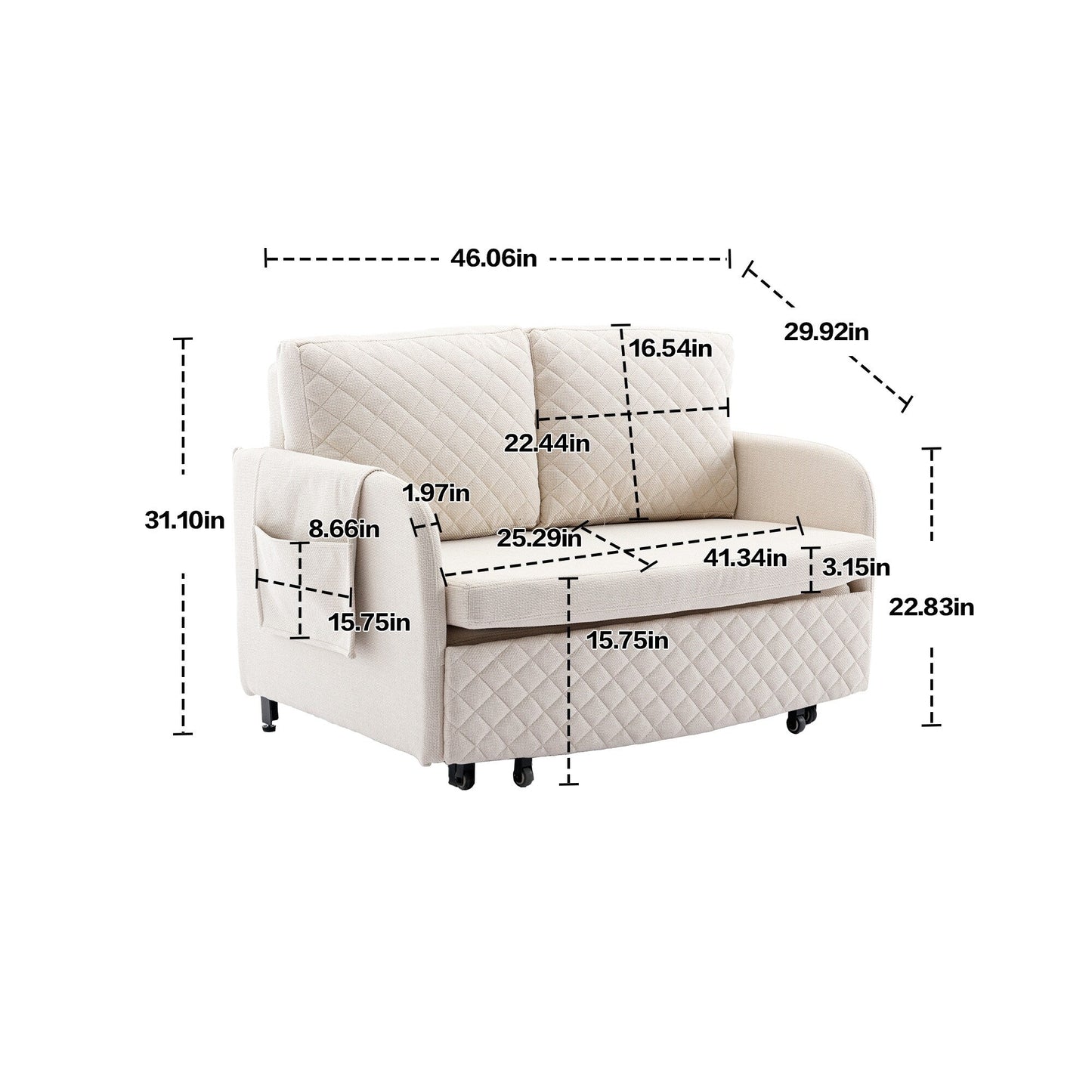 Canapé-lit convertible en lin/PU avec rangement et tête de lit HOMEFUN