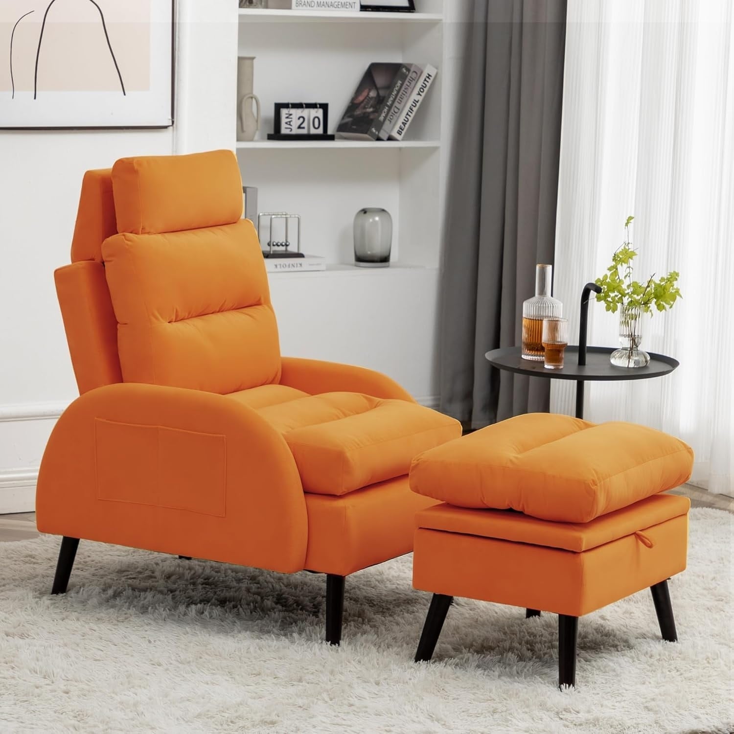 HOMYKA Accent Lounge Chair with Adjustable Backrest Storage Ottoman